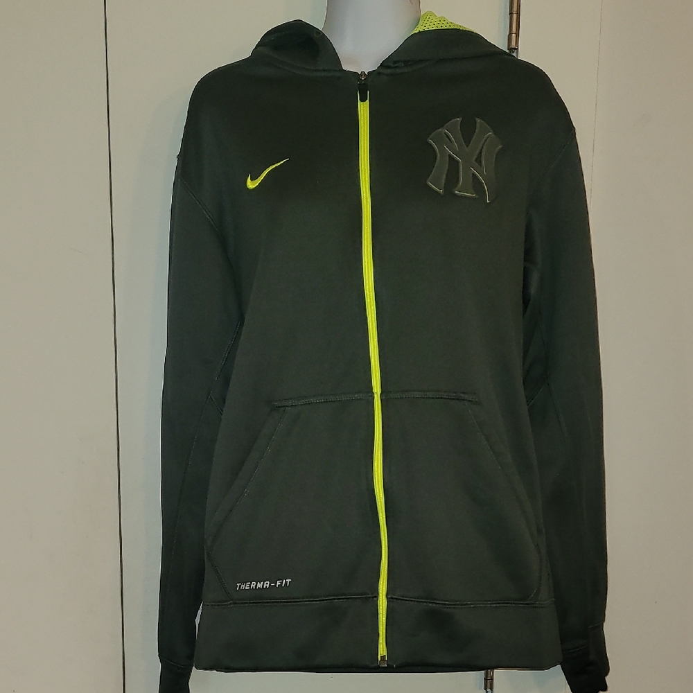 Nike Black and Neon Green Yankees Hoodie